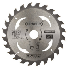 Draper  TCT Construction Circular Saw Blade, 216 x 30mm, 24T 26194