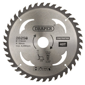 Draper  TCT Construction Circular Saw Blade, 216 x 30mm, 40T 26258