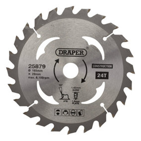 Draper  TCT Cordless Construction Circular Saw Blade for Wood & Composites, 165 x 20mm, 24T 25879