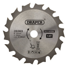 Draper  TCT Multi-Purpose Circular Saw Blade, 165 x 20mm, 14T  28363