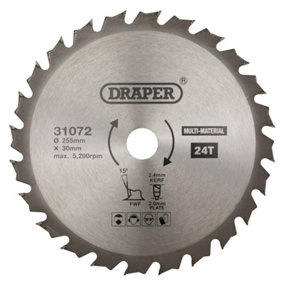 Draper  TCT Multi-Purpose Circular Saw Blade, 255 x 30mm, 24T  31072