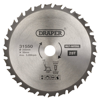 Draper TCT MultiPurpose Circular Saw Blade, 255 x 30mm, 28T 31550