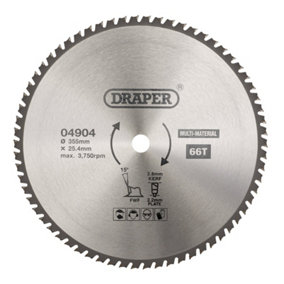 Draper  TCT Multi-Purpose Circular Saw Blade, 355 x 25.4mm, 66T  04904