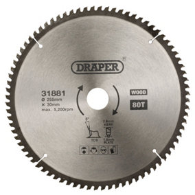 Draper  TCT Triple Chip Grind Circular Saw Blade, 255 x 30mm, 80T 31881