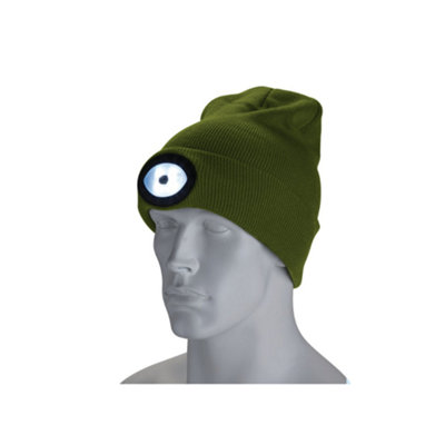 Draper Tools Beanie Hat With Rechargeable Torch, One Size, 1W, 100 Lumens, Green