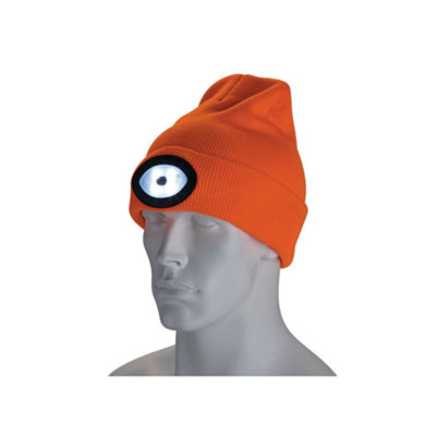 Draper Tools Beanie Hat With Rechargeable Torch, One Size, 1W, 100 Lumens, High-Vis Orange
