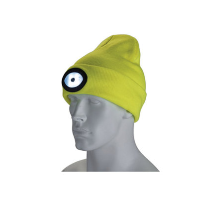 Draper Tools Beanie Hat With Rechargeable Torch, One Size, 1W, 100 Lumens, High-Vis Yellow