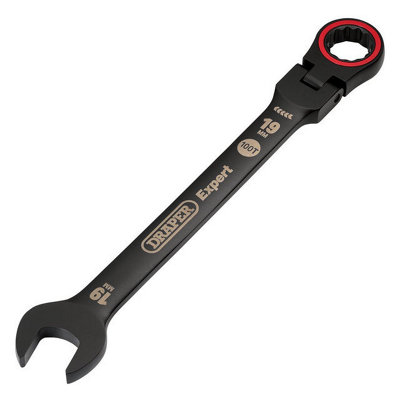 Draper Tools Expert HI-TORQ Metric Flexible Head Ratchet Combination Spanner, 19mm, Black