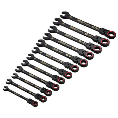 Draper Tools Expert HI-TORQ Metric Flexible Head Ratchet Combination Spanner Set, Black (12 Piece)