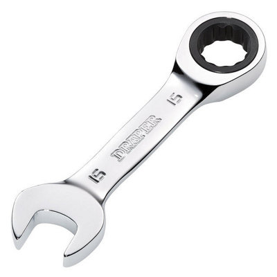 Draper Tools HI-TORQ Metric Stubby Ratchet Combination Spanner, 15mm
