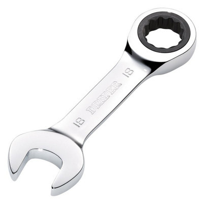 Draper Tools HI-TORQ Metric Stubby Ratchet Combination Spanner, 18mm