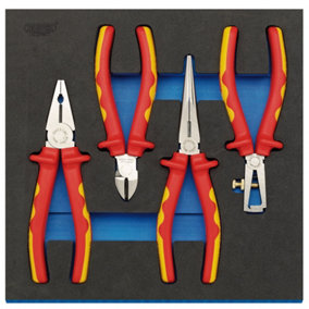 Draper VDE Approved Fully Insulated Plier Set in 1/2 Drawer EVA Insert Tray (4 Piece) 63216