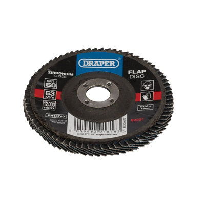 Draper Zirconium Oxide Flap Disc, 100 x 16mm, 60 Grit 82351 | DIY at B&Q