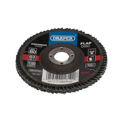 Draper Zirconium Oxide Flap Disc, 100 x 16mm, 80 Grit 82354 | DIY at B&Q