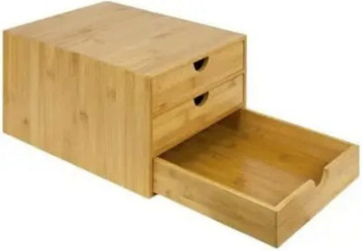Drawer Bamboo Desk Organiser with A4 Drawers 3 Tier Sturdy Wooden Home ...