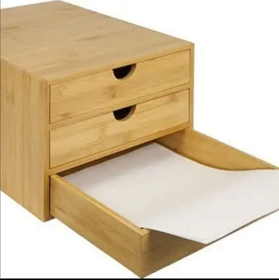 Drawer Bamboo Desk Organiser with A4 Drawers 3 Tier Sturdy Wooden Home ...