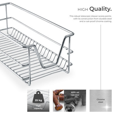 Drawer with Telescopic Runners - chrome finish, adjustable width, with ...
