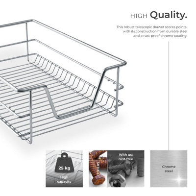 Drawer with Telescopic Runners - chrome finish, adjustable width, with ...