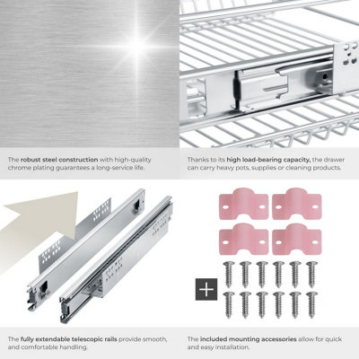 Drawer with Telescopic Runners - chrome finish, adjustable width, with ...