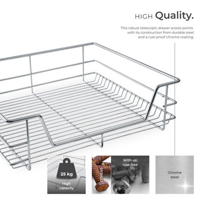 Drawer with Telescopic Runners - chrome finish, adjustable width, with ...