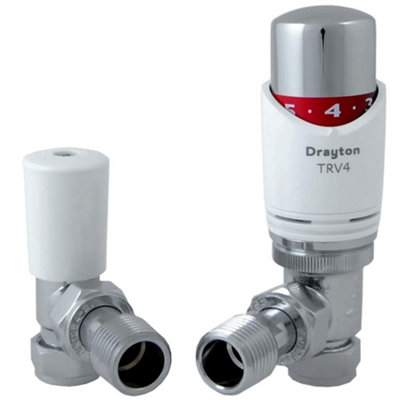 Drayton TRV4 Classic 15mm Angled With Lockshield White and Chrome Radiator Valve 07 05 180