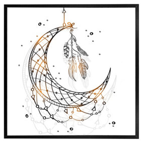 Dream catcher with crescent moon (Picutre Frame) / 16x16" / White