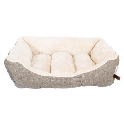 Dream Paws Box Hundebett – S/M, Blau, Mit Plüsch-Innenkissen & Rutschfester Unterseite