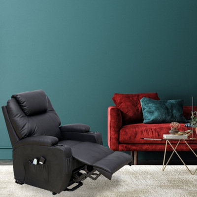Dream Plus Large Electric Single Motor Rise & Recline Chair - Black PU Leather