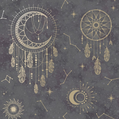 Dreamcatcher Black/Gold Children's Wallpaper