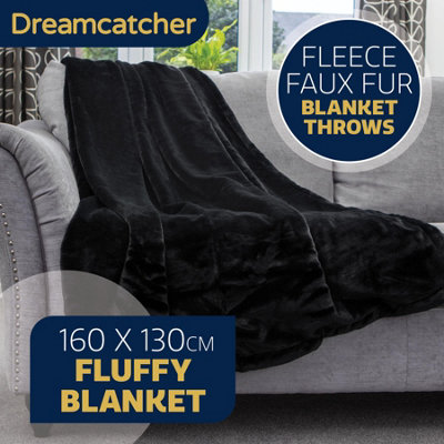 Dreamcatcher Blanket Throw Soft Faux Fur 160 x 130cm Overblanket Black