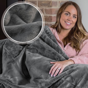Dreamcatcher Blanket Throw Soft Faux Fur 160 x 130cm Overblanket Dark Grey