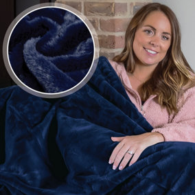 Dreamcatcher Blanket Throw Soft Faux Fur 160 x 130cm Overblanket Navy Blue