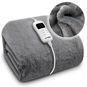 Dreamcatcher Dark Grey Heated Throw Faux Fur Electric Blanket 160 x 130cm Thermal Blanket & Timer 9 Heat Settings