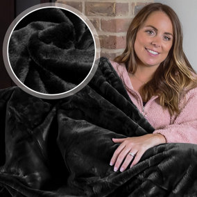 Dreamcatcher Deluxe Black Throw Faux Fur Luxurious Double Soft Fleece Over Blanket