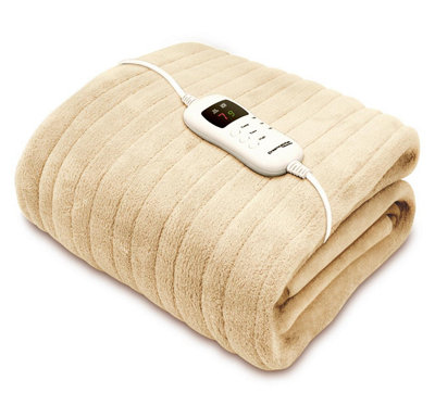 Dreamcatcher Deluxe Cream Electric Throw Heated Double Over Blanket Soft Fleece Variable Heat & Timer Settings