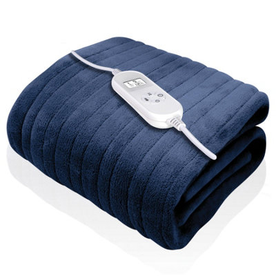 Dreamcatcher Deluxe Navy Blue Electric Throw Heated Double Over Blanket Soft Fleece Variable Heat & Timer Settings