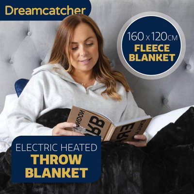 Dreamcatcher Electric Heated Throw Blanket 160x120cm Soft Fleece Heated Blanket Black DIY at B Q