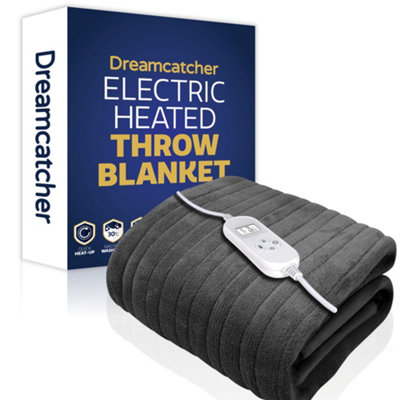 Dreamcatcher Electric Heated Throw Blanket 160x120cm Soft Fleece Heated Blanket Light Grey DIY at B Q