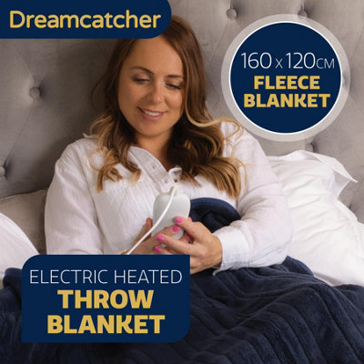 Dreamcatcher Electric Heated Throw Blanket 160x120cm Soft Fleece Heated Blanket Navy Blue