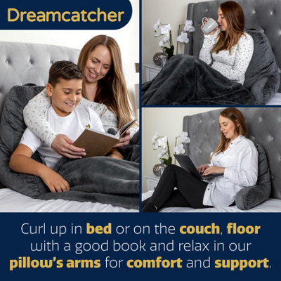 Yagamo Reading Pillow For Bed - Adjustable Memory Foam Backrest With Arms, Washable Cover (Large, Gray)