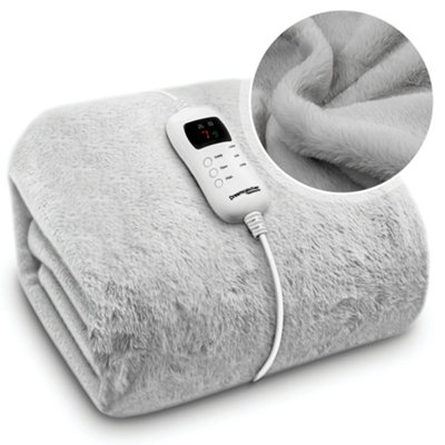 Dreamcatcher Light Grey Heated Throw Faux Fur Electric Blanket 160 x