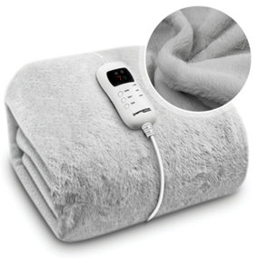 Dreamcatcher Light Grey Heated Throw Faux Fur Electric Blanket 160 x 130cm Thermal Blanket & Timer 9 Heat Settings