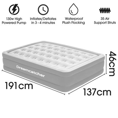 Dreamcatcher Premium Blow up Inflatable Double Air Bed Mattress with Built in Pump 191 x 137 x 46cm and Storage Bag Included