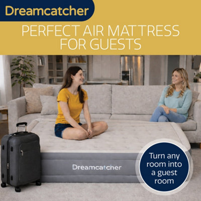 Dreamcatcher Premium Blow up Inflatable King Air Bed Mattress with Built in Pump 218x165x50cm and Storage Bag Included