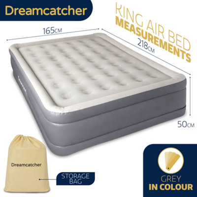 Dreamcatcher Premium Blow up Inflatable King Air Bed Mattress with Built in Pump 218x165x50cm and Storage Bag Included