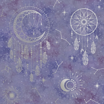 Dreamcatcher Purple/Silver Children's Wallpaper