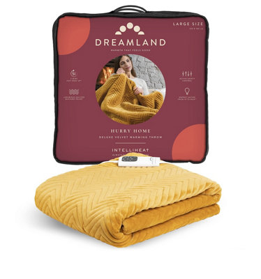 Dreamland Deluxe Velvet Herringbone Mustard Heated Throw DIY at B&Q