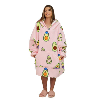 Pink Avocado Patttern Print Hooded Blanket
