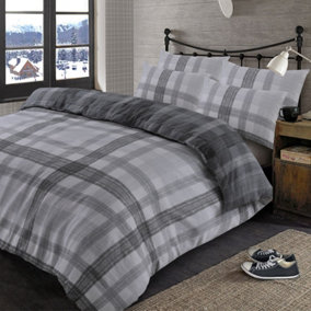 Dreamscene Boston Brushed Cotton Duvet Cover Pillowcase Bedding Set, Grey King