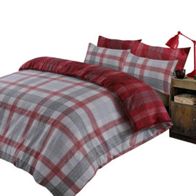 Dreamscene Boston Brushed Cotton Duvet Cover Pillowcase Bedding Set, Red King